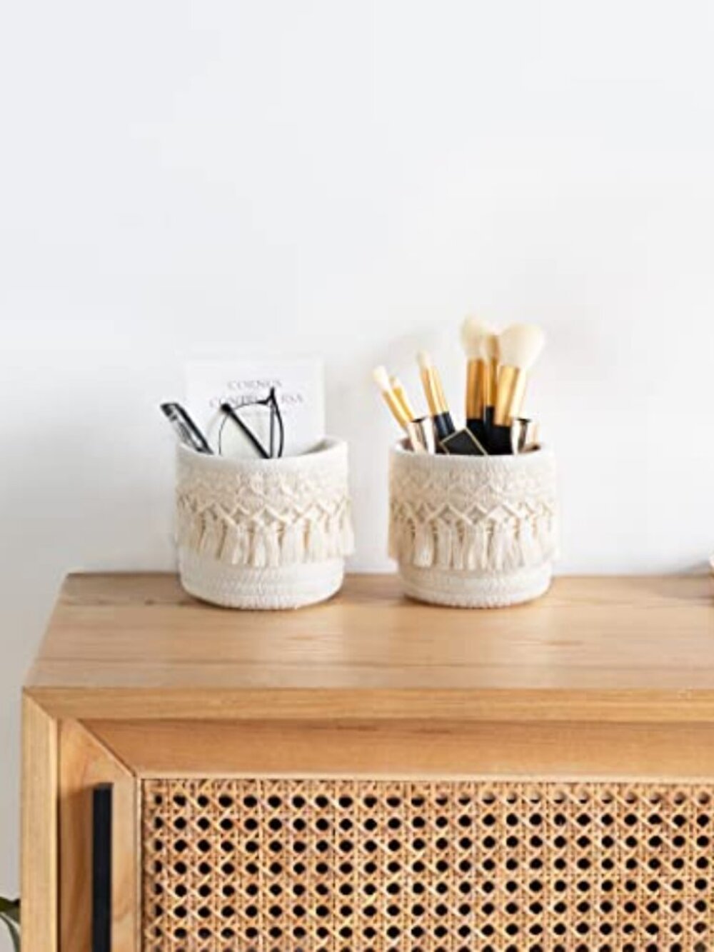 Macrame Makeup Brush Holder Organizer Comb Brushes Mini‎ Storage Basket Set of 2